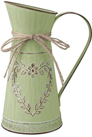 LOSYHU Vintage Metal Jug Vase for Flowers, Shabby Chic Flower Jug, Farmhouse Green Galvanized Flower Vase with Handle, Rustic Decor Vase Metal Flower Bucket Pitcher for Garden Home Decoration