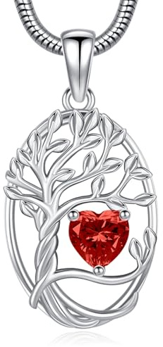 Eusense Arbre de vie Collier Pierre de Naissance Pendentif Coeur Collier Arbre de vie Pendentif Anniversaire de Mariage saint Valentin fête des Mères Bijoux Cadeau pour Femmes Filles