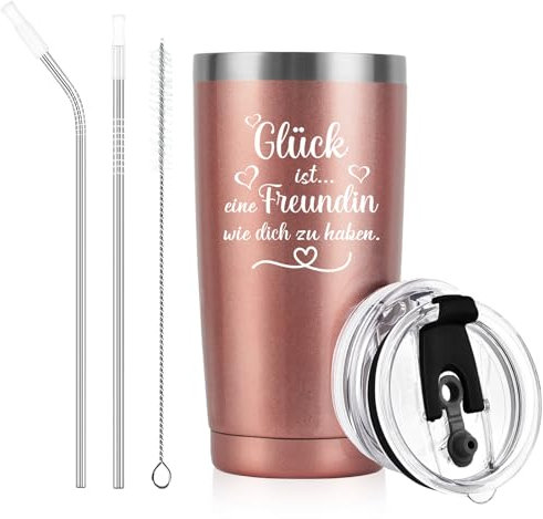 Livole Freundinnen Geschenk, Beste Freundin Geschenke Weihnachten - Glück Ist Eine Freundin Wie Dich zu Haben - Geschenke für Sie, Frauen zum Geburtstag Ideen, 600ml Kaffeebecher to go Thermo