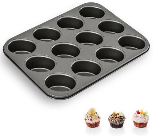Navoys 12 Cup Muffin Tray - Non-Stick Baking Tray, Robust Carbon Steel, Oven Safe up to 230°C, Great for Yorkshire Puddings, Mince Pies, Muffins and Cupcakes, Baking Accessories