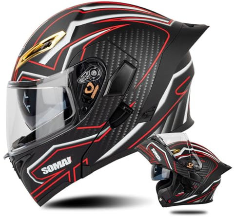 Motorradhelm Klapphelm Integralhelm Mit Doppelvisier Flip Vollvisierhelm Motorrad Schutzhelm DOT/ECE Zertifiziert Vier Jahreszeiten Motocross Helm Für Damen Herren 3,XXL:63-64CM