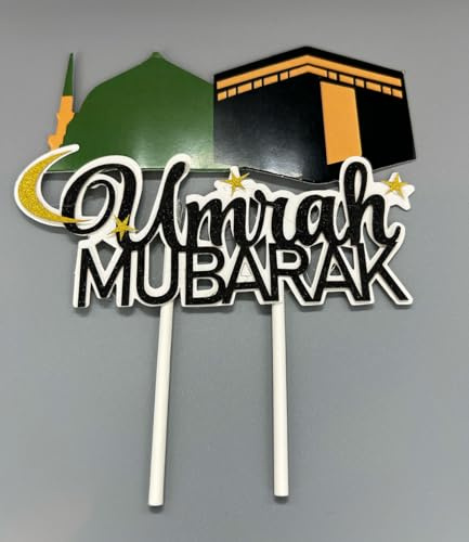 Rangeen Umrah Mubarak Cake Topper, White, 1 Count, 1 Piece, Cake Topper, Religious/Spiritual Event, White