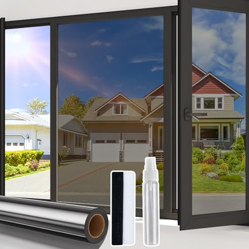 Beautysaid Película de privacidad unidireccional para ventanas de cristal, control de calor, espejo reflectante, película tintada para ventanas, hogar, bloqueador solar UV, vinilo antirreflejos