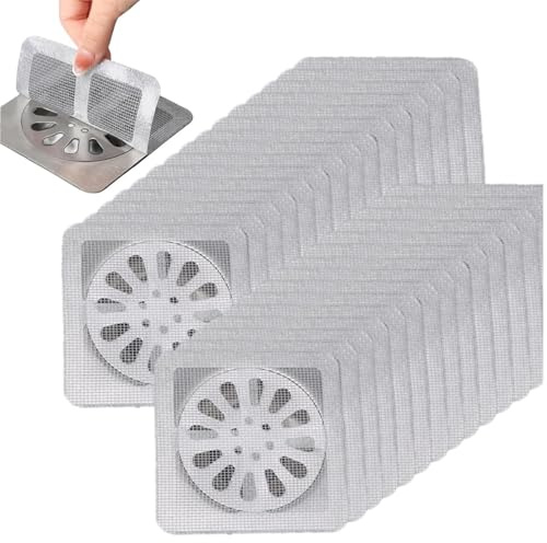 30 Pcs Disposable Shower Drain Hair Catcher, Shower Drain Cover, Sink Strainer Protector, Floor Drain Covers Mesh Stickers, Hair Trap Filters for Bathroom, Kitchen, Laundry, Bathtub 10 × 10CM
