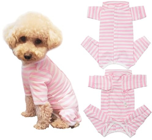 Kukaster Pet Hundebody Nach Op, Op Body Hund kastration Hündin, Body für Hunde nach Op, Hundebody mit Beinen, Wundschutzanzüge Nylonschnalle für Haarausfall, Allergien, Rasur, Rosa Weiß Streifen M