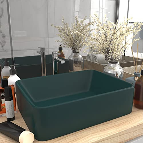 Xichuzi Luxus-Waschbecken, Aufsatzwaschbecken, Waschtisch, Aufsatzwaschtisch, Wash Basin, Badmöbel, Bathroom Sink, Matt Dunkelgrün 41x30x12 cm Keramik