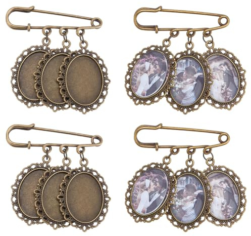 UNICRAFTALE 4 Sets Hochzeit Boutonniere Herstellungsset Edelstahl Blank Oval Pin Brosche Hochzeitsstrauß Foto Brosche Charm Für Foto Charm Hochzeitsparty
