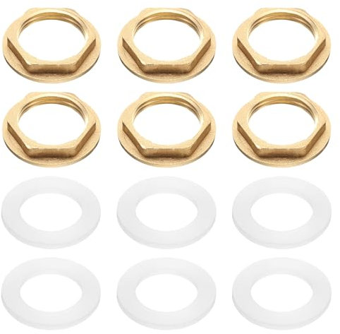 QUARKZMAN 6pz Dadi di Bloccaggio in Ottone per Raccordi Tubo, Dado Esagonale Femmina BSP da 3/4 Pollici, Dado di Bloccaggio Flangiato con Singolo Foro per Rubinetto con Guarnizione