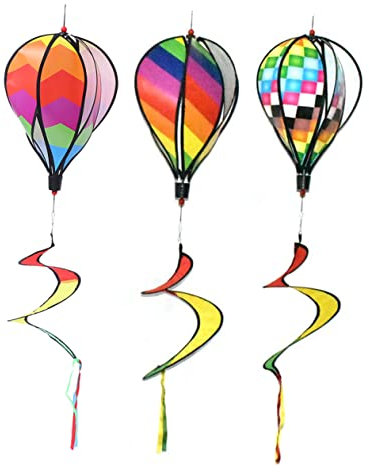SUPVOX 3pcs Hot Air Balloon Wind Spinners for Garden Decoration Colorful Spiral and Striped Designs Rotating Outdoor Hanging Decor for Patios and Yards