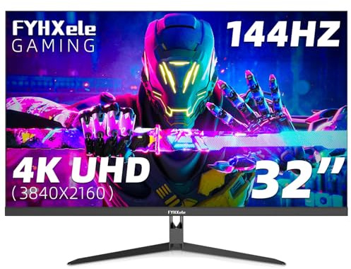 FYHXele 32 4K Gaming Monitor, 144Hz UHD Fast IPS Monitor, FreeSync Compatible Computer Monitor, HDR400, 1ms, 100% sRGB, with DP, Type C, HDMI2.0/2.1, USB Hub