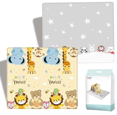 PZCC Tapis de Jeu pour BéBé, Tapis Rampant Pliable, Tapis de Jeu Imperméable, Tapis Enfant Double Face pour Salon, Jeu Éducatif pour Ramper pour BéBés de 0 à 6 Mois (Fête D'Anniversaire)