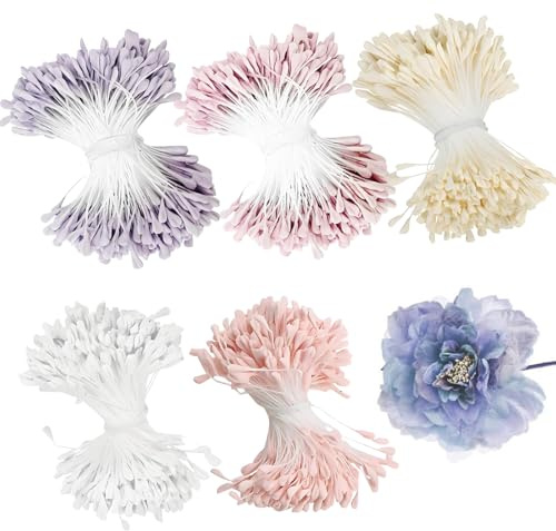 Kisstta 2000 STK Pfeifenreiniger Blumen Staubblatt, 3 mm Künstliche Staubblatt, Pfeifenreiniger zum Basteln, Pfeifenputzer Staubblätter Blumenstempel (Farbmischung-1)