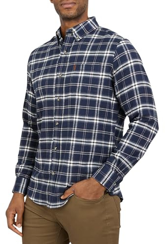 Chaps Men's Classic Fit Long Sleeve Button Down Stretch Flannel Casual Woven Shirt, Newport Navy, X-Large