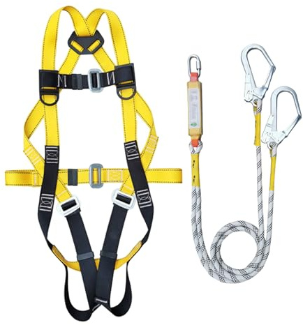Sicherheits-Set mit 5-Punkt-Absturzsicherung, mit Sicherheitshaken aus Stahl und Schnalle, Tragkraft des Seils bis zu 2400 kg, Klettergurt für Dach