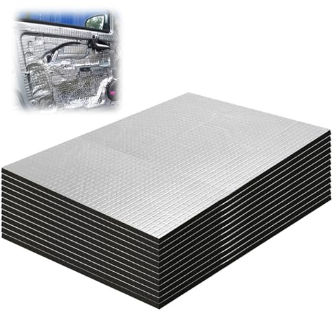 Esterilla Aislante para Coche, 400 x 250 x 5mm, 12 Piezas Unidades de Alfombrillas Aislantes para Coche, Estera Aislante Autoadhesiva, para Vehículos de Motor, Maletero, Puerta, Capó
