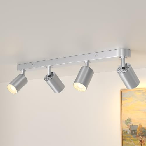 JVURICE Deckenlampe Flur Küche Schlafzimmer, 360° Drehbar & 90° Neigbar Deckenspot GU10, 100W Max, Metall Aluminium, Deckenstrahler Lampen für Wohnzimmer, Bad, Flur (Silber, Poliert, 4)