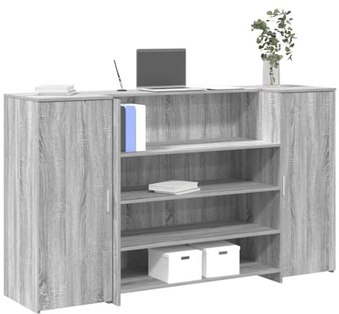 QZZCED Sonoma Empfangstheke, grau, 180 x 50 x 103,5 cm, mit integriertem Schreibtisch und geräumigem Stauraum für Büros und Lobbys – robustes Material aus technischem Holz