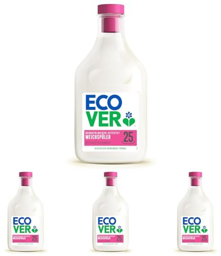 Ecover Weichspüler, für weiche und duftende Wäsche, Apfelblüten- und Mandelduft, 750ml, 25 Waschladungen (Packung mit 4)