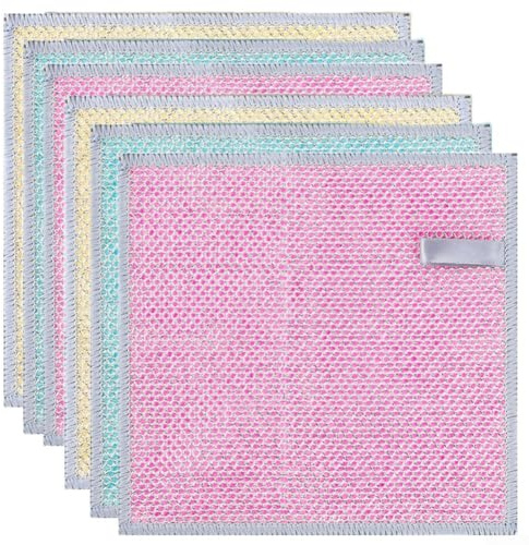 Besttoolifes Trapo para lavavajillas de alambre plateado, paño de limpieza de doble cara para cocina, ollas y electrodomésticos, reutilizable y duradero, 20 x 20 cm (6 piezas)