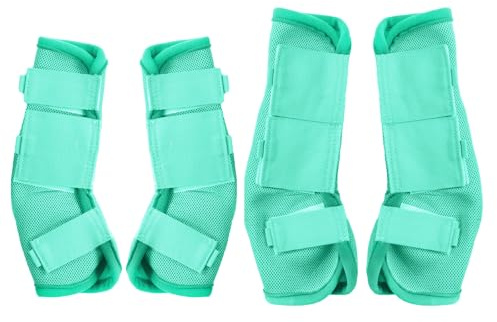 Leberna Fliegengamaschen für Pferde, atmungsaktiv, bequem, Netzstoff, reduziert Stomping, Hufbelastung und Ermüdung der Beine, Grün, Pony, 4 Stück