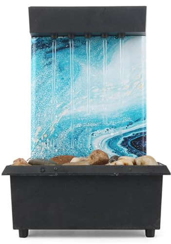 Hilai Tabletop Fountain, Desk Waterfall with LED Light and Pebbles USB & Battery Operated Indoor Zen Waterfall Decor for Home & Office