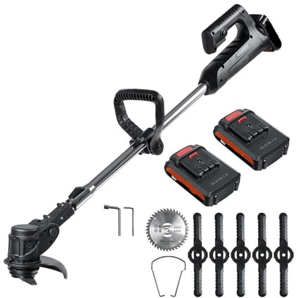 Tosaerba Elettrico Da 1000 W, 10000 Giri/min, Senza Fili, Tagliaerba Pieghevole, Regolabile, 2 Batterie Ricaricabili Leggero Buona Potenza