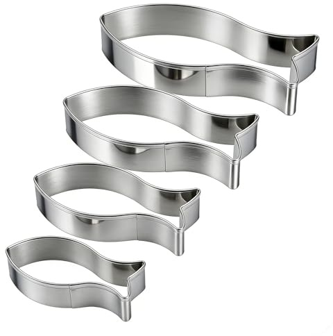 Fisch Ausstecher Set, 4 Stück Fisch Kommunion Plätzchen Ausstecher Keksausstecher für Christen Taufdekoration Ausstechformen Edelstahl, Plätzchenformen für Tortendeko, Fischformen Kommunion,Taufe