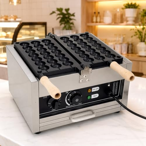 Macchina Professionale Elettrica 1400W Per Waffle Su Stecco Tipo Bubble Waffle, In Acciaio Inox Con 3 Stampi, Controllo Temperatura 50-300°C E Piastre Antiaderenti, Per Chioschi Ambulanti