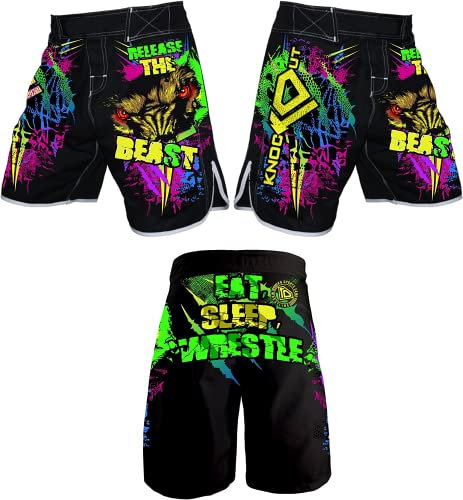 Ko Sports Gear 's Version The Beast Fight MMA, Grappling, Ringen, Board, UFC, BJJ, WOD, OCR, no-gi, Fight Shorts, Jungen Mädchen Damen Herren, Black, Pink, Green, Yellow, Blue, Purple, Red, Adult S