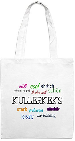 Jutebeutel mit Namen Kullerkeks - Motiv Positive Eigenschaften - Farbe weiß – Stoffbeutel, Jutesack, Hipster, Beutel
