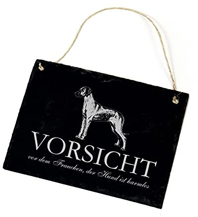 Rhodesian Ridgeback Schild Schiefer Spruch - Vorsicht vor dem Frauchen - Schiefertafel 22x16cm | Dekolando