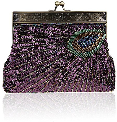 YYW Vintage Clutch Sequin Teal Peacock Unusual Antique Beaded Sequin Evening Handbag Women's Fashion Designer Elegant Purse