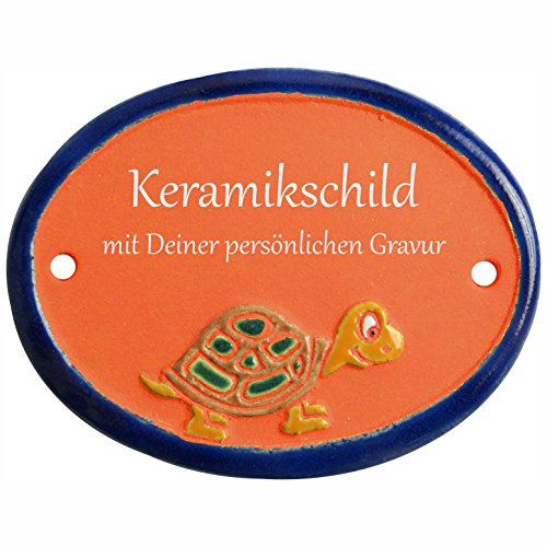 Keramikschild 9,5 x 7,5 cm Motiv Kleine Schildkröte (terracotta)