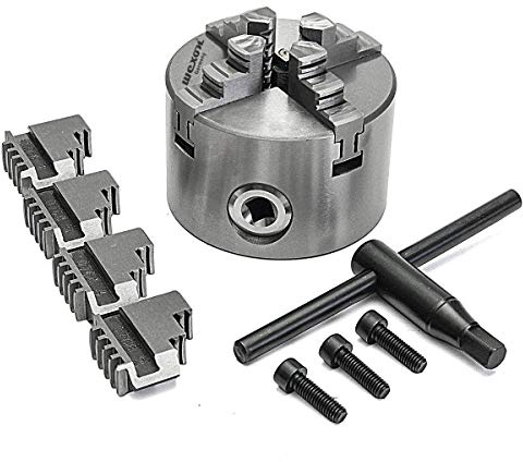 WEXON Präzisions 4 Backenfutter Ø 80 mm für Drehmaschine, Vierbacken Spannfutter aus Edelstahl mit Spannschlüssel und Befestigungsschrauben