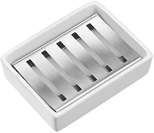 VieVogue Seifenschale Edelstahl Seifenhalter für Badezimmer, Badewanne und Küche Spüle Doppelschichtige Abtropfseife Box (Weiß)