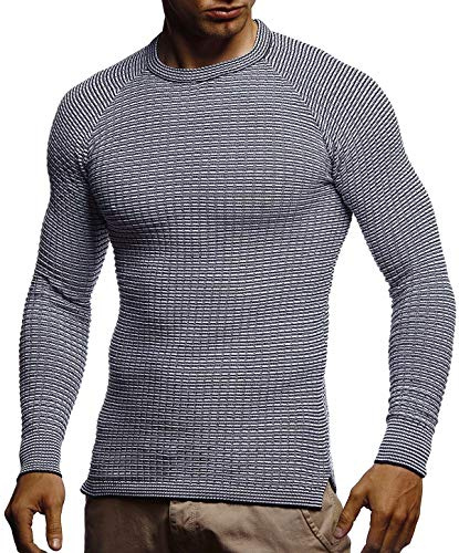 Leif Nelson Maglione Uomo Girocollo Felpa a Maglia LN-20746 Black-Ecru X-Large