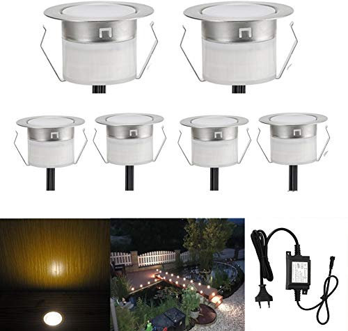 INDARUN LED Bodeneinbauleuchten Aussen Warmweiß 6er Set, Ø31mm Terrasse Einbaustrahler, Led Terrassenbeleuchtung IP67 Wasserdicht Boden Licht für Küche Garten Treppen