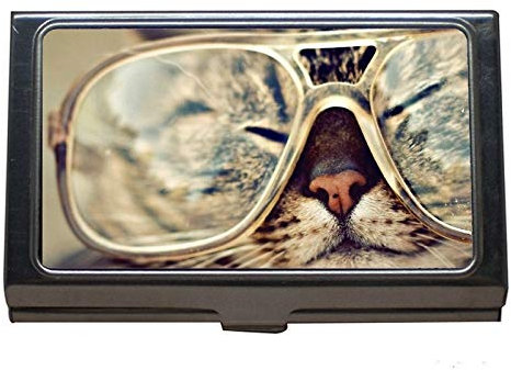 Visitenkartenetui, Brille Katze Visitenkartenetui für Herren und Damen