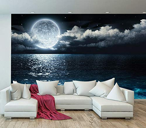 amazingsticker Sea Beach Night Moon Clouds Stars Wall Mural Photo Wallpaper Bedroom Decoration Poster Wall Covering 390x260cm