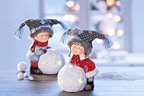 W Winterkinder *Aura & Tumi* mit LED-Schneekugel, 2er-Set ca. 22 cm hoch