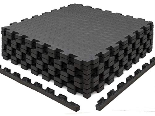 EYEPOWER Fitnessmatte 63x63x2 cm - EVA Bodenschutzmatte 2 cm dick - Puzzlematte für Homegym Fitnessraum - Trainingsmatte rutschfest für Geräte Gewichte Laufband Crosstrainer - Set 4,8 oder 12 Matten