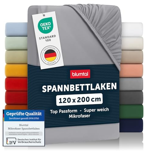 Blumtal® Spannbettlaken 120x200x30cm aus Microfaser - Oekotex zertifiziertes Bettlaken Spannbettlaken in Grau