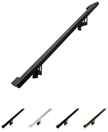 Modern Aluminum Handrail Grab Bar Kit, Adjustable Steel Brackets Included, Returns to Wall, Powder Coated Finish (Black, 2 Foot Handrail Set)