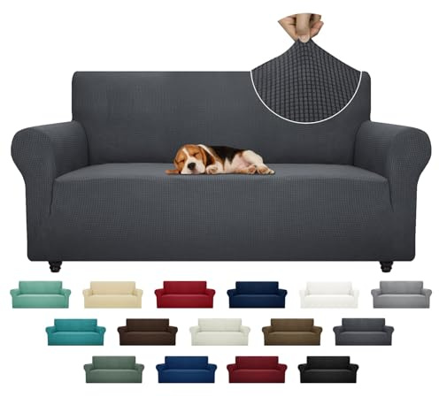 ZNSAYOTX Super Stretch Couch Cover (72-92) Universal Sofa Covers with Elastic Bottom, Dog Cat Pets Friendly Washable Furniture Protector Fitted Sofa Slipcovers Stay in Place (Dark Grey, Sofa)