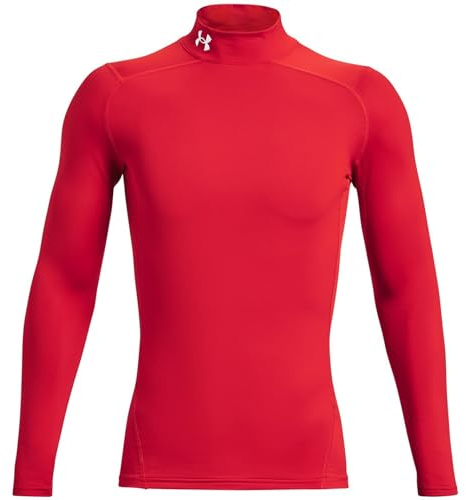 Under Armour Uomo ColdGear Armour Comp Mock, Maglia Manica Lunga in Tessuto a Doppio Strato con Interno Ultra Caldo, Maglia Termica per Corsa, Ciclismo e attività all'aperto in Inverno,Red/White,SM