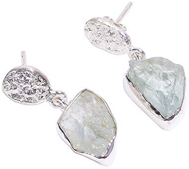 Ohrringe aus 925er Sterlingsilber, natürlicher roher Aquamarin, handgefertigt, Schmuck RSE1976