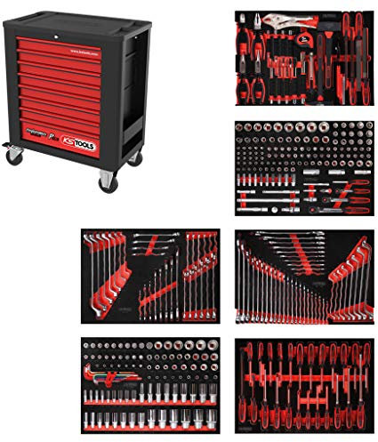 KS Tools 815.6366 PERFORMANCEplus Werkstattwagen P15 mit 8 Schubladen, bestückt mit 366 Werkzeugen in 6 Einlagen für 6 Schubladen