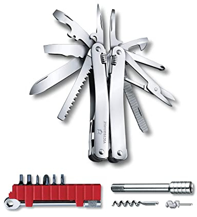 Victorinox Multifunktionswerkzeug Swiss Tool Spirit X Plus Ratchet, 36 Funktionen, Swiss Made, Multitool mit Feststellklinge, Inkl. Nylon-Etui, Silber
