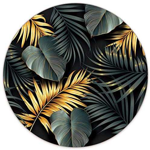 Audimi Tapis de souris rond à feuilles tropicales sombres et dorées avec base en caoutchouc antidérapante pour ordinateur portable, PC, bureau, travail et jeux