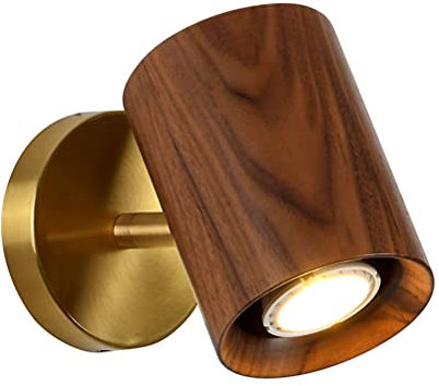 Wandleuchte Holz Moderne Bett-Wandlampe aus Messing Minimalismus Schlafzimmer Nachttischlampe Wand-Leselampe Holzleuchte Pfirsich Holz Lampenschirm Deko Wandleuchtung, für Wohnzimmer Korridor Büro